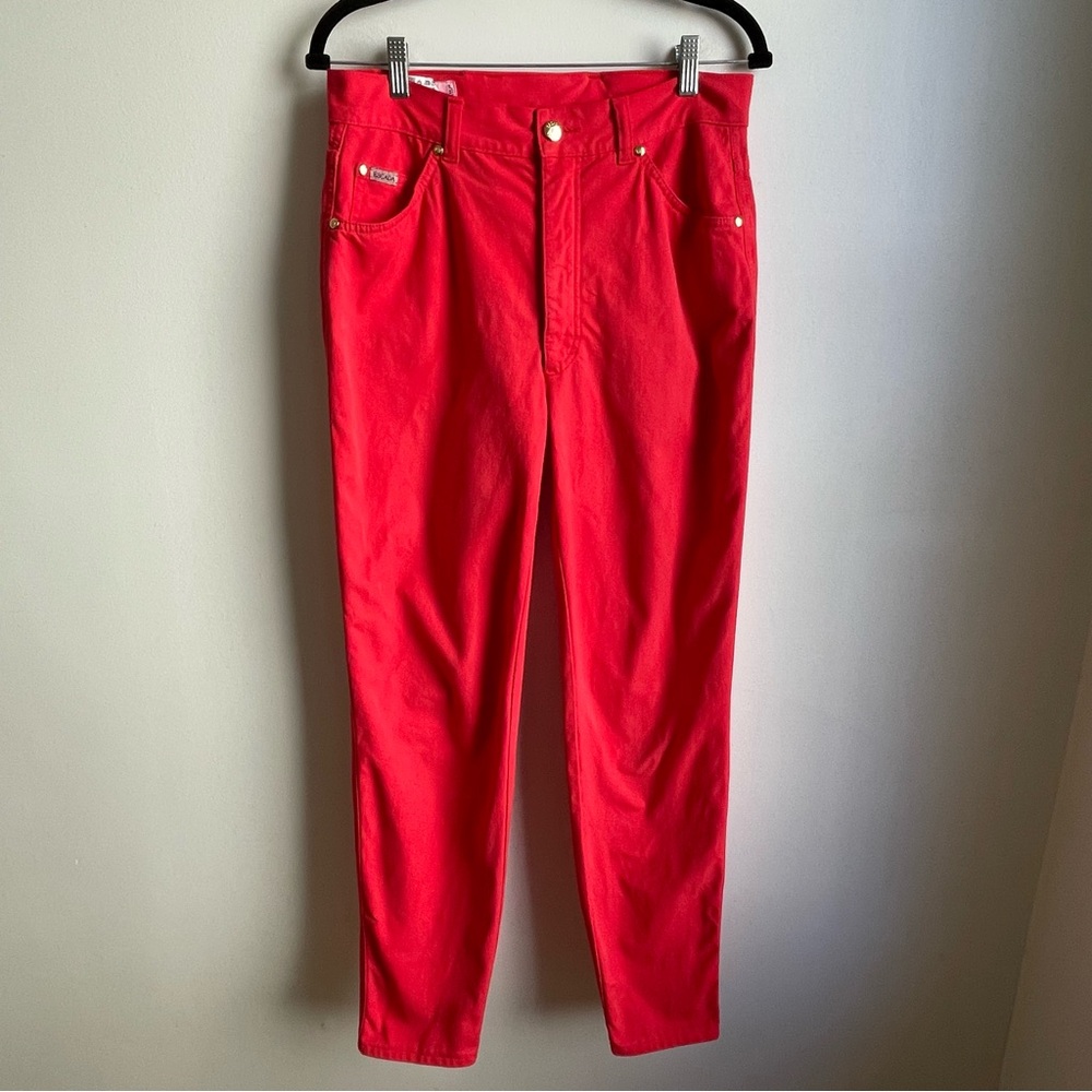 Vintage 80s Escada Pants Red Cotton Stretch Jeans High Waist Ley 10 EU 40